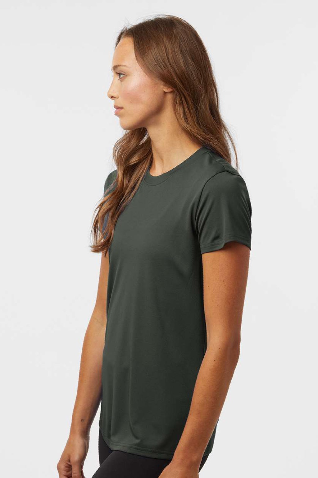 AllPro 48000L Womens Pro Lock Performance Short Sleeve Crewneck T-Shirt Smoke Grey Model Side