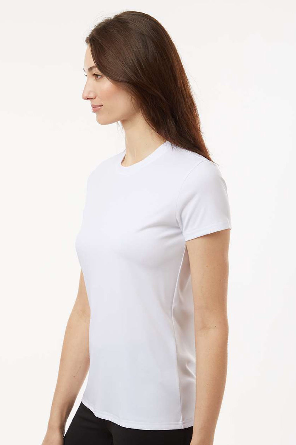 AllPro 48000L Womens Pro Lock Performance Short Sleeve Crewneck T-Shirt White Model Side