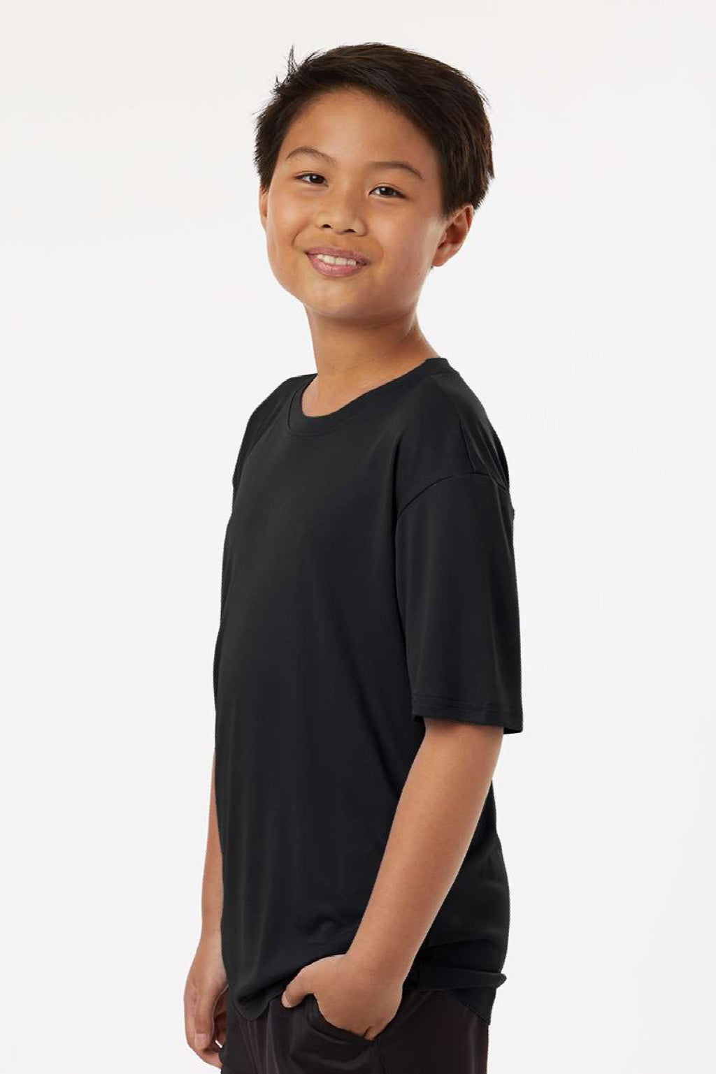 AllPro 48000Y Youth Pro Lock Performance Short Sleeve Crewneck T-Shirt Black Model Side