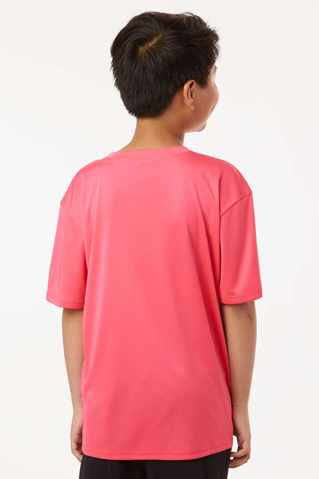 AllPro 48000Y Youth Pro Lock Performance Short Sleeve Crewneck T-Shirt Bright Pink Model Back