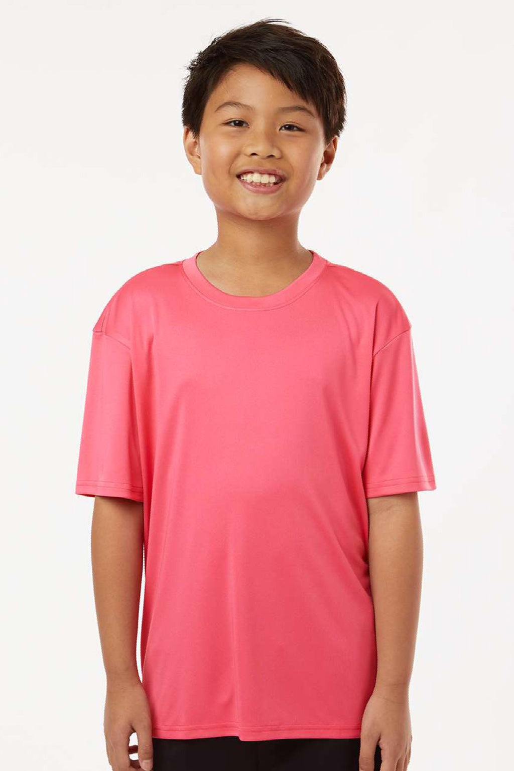 AllPro 48000Y Youth Pro Lock Performance Short Sleeve Crewneck T-Shirt Bright Pink Model Front