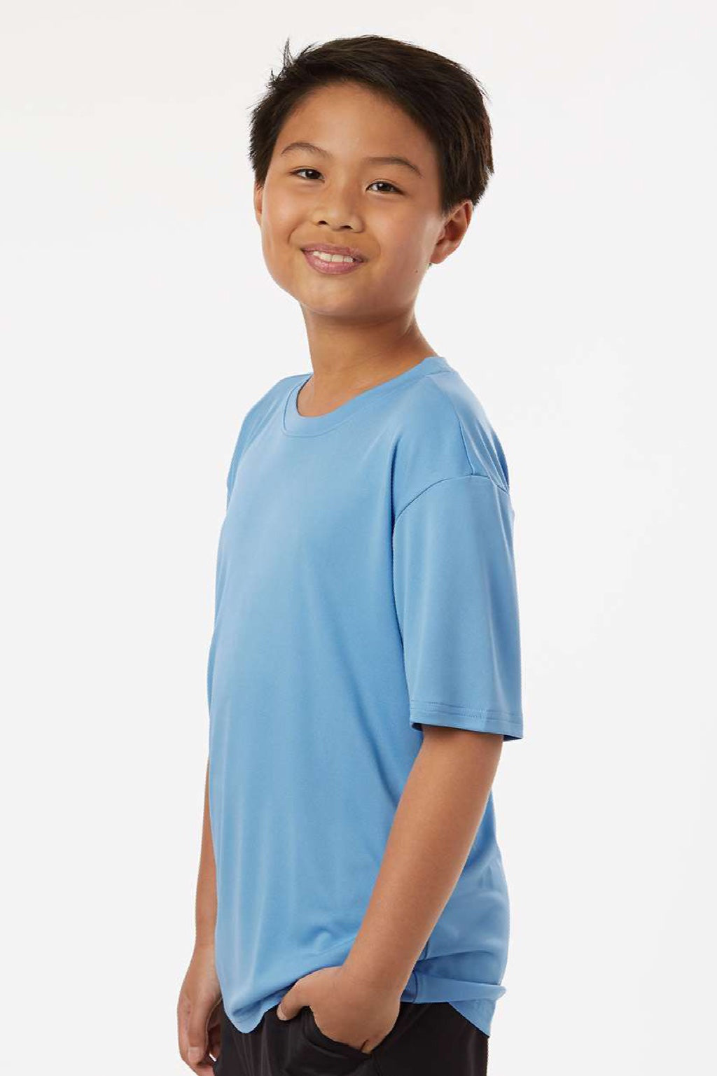 AllPro 48000Y Youth Pro Lock Performance Short Sleeve Crewneck T-Shirt Carolina Blue Model Side