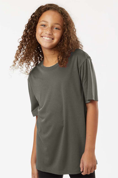 AllPro 48000Y Youth Pro Lock Performance Short Sleeve Crewneck T-Shirt Charcoal Grey Model Front