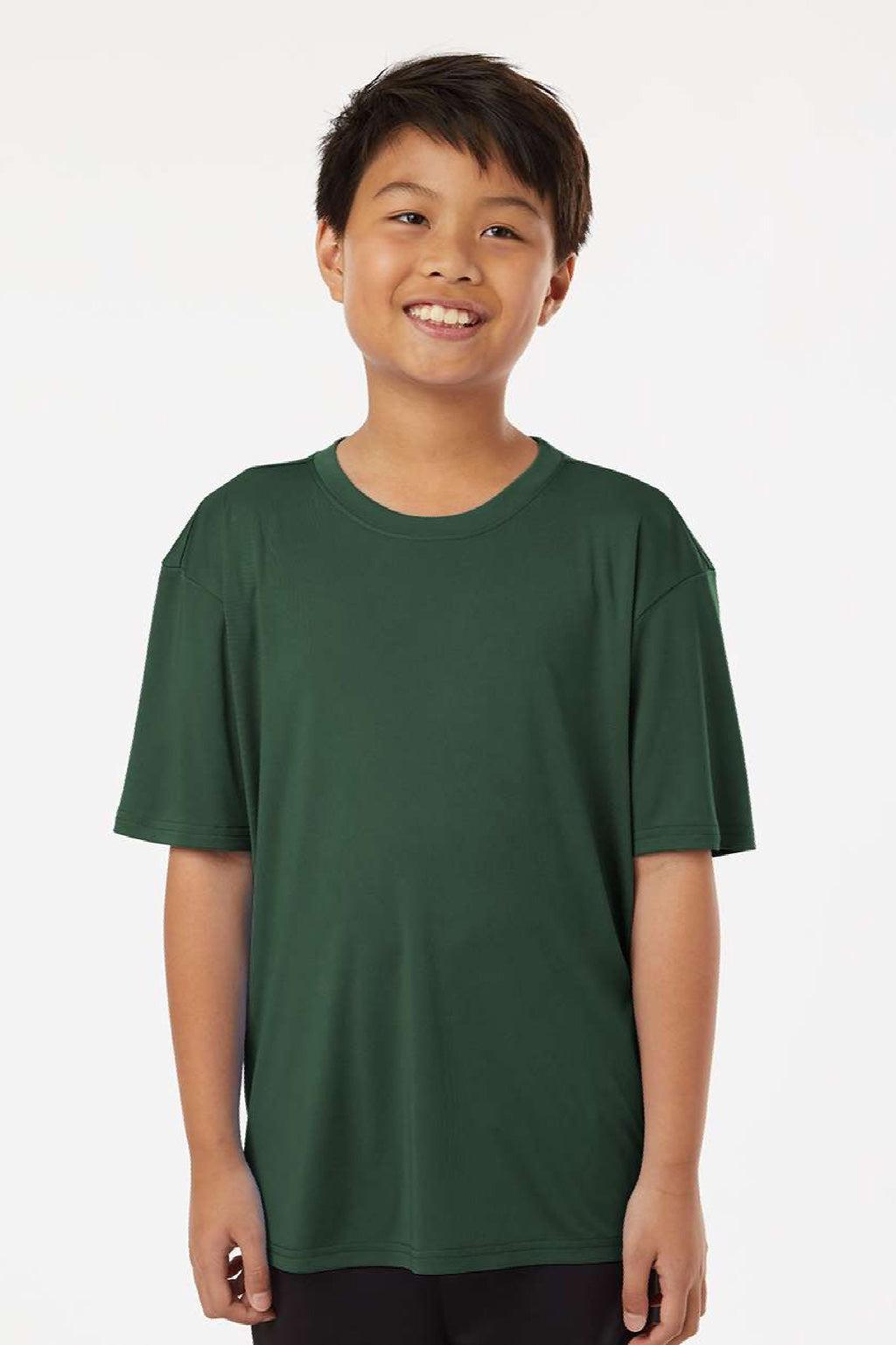 AllPro 48000Y Youth Pro Lock Performance Short Sleeve Crewneck T-Shirt Forest Green Model Front