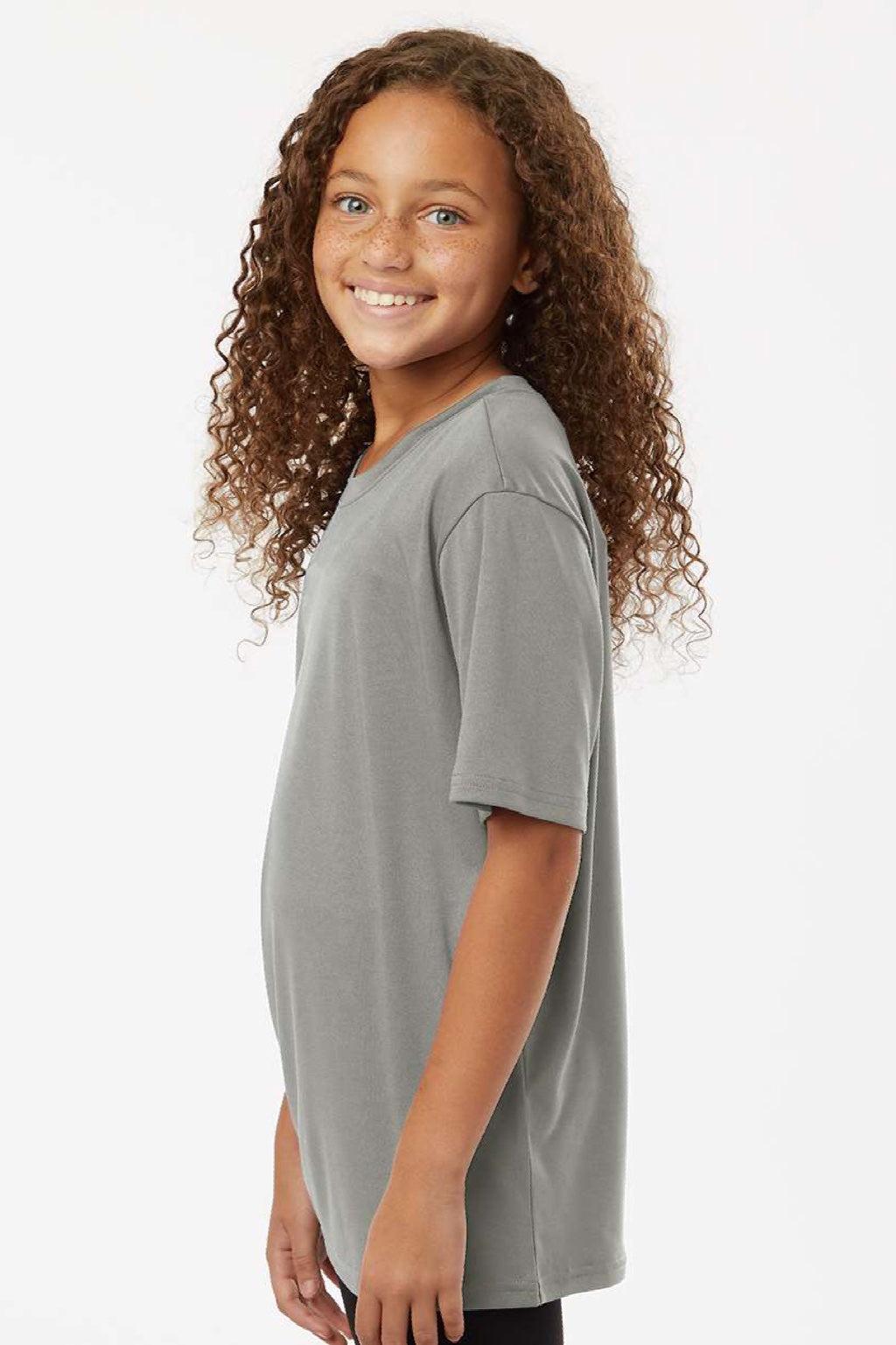 AllPro 48000Y Youth Pro Lock Performance Short Sleeve Crewneck T-Shirt Greystone Model Side