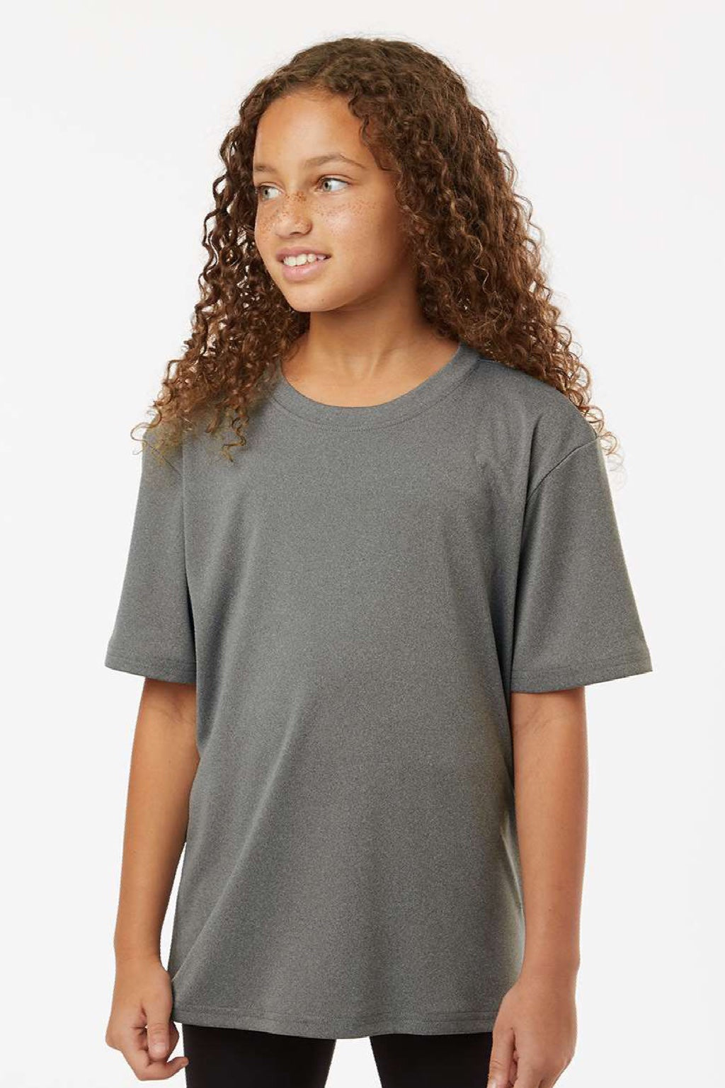 AllPro 48000Y Youth Pro Lock Performance Short Sleeve Crewneck T-Shirt Heather Granite Grey Model Front