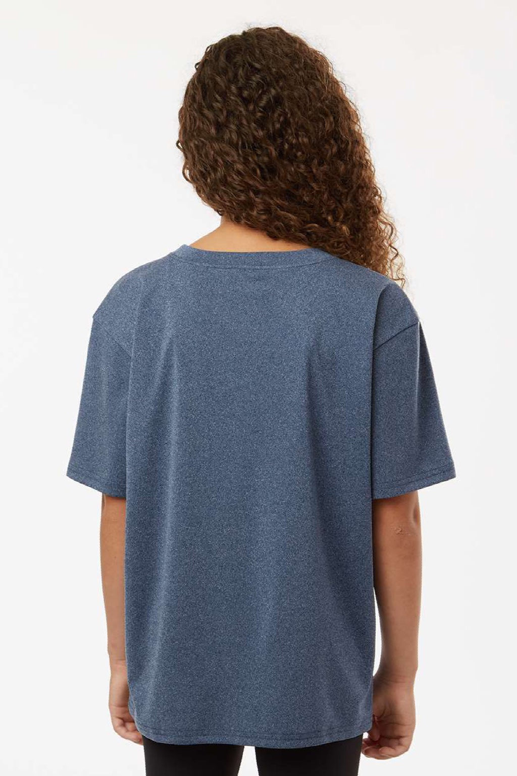 AllPro 48000Y Youth Pro Lock Performance Short Sleeve Crewneck T-Shirt Heather Navy Blue Model Back