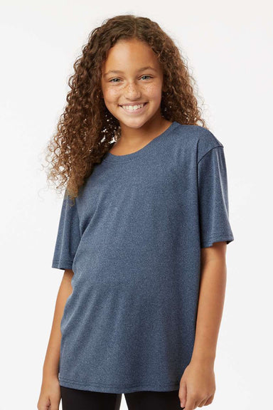 AllPro 48000Y Youth Pro Lock Performance Short Sleeve Crewneck T-Shirt Heather Navy Blue Model Front