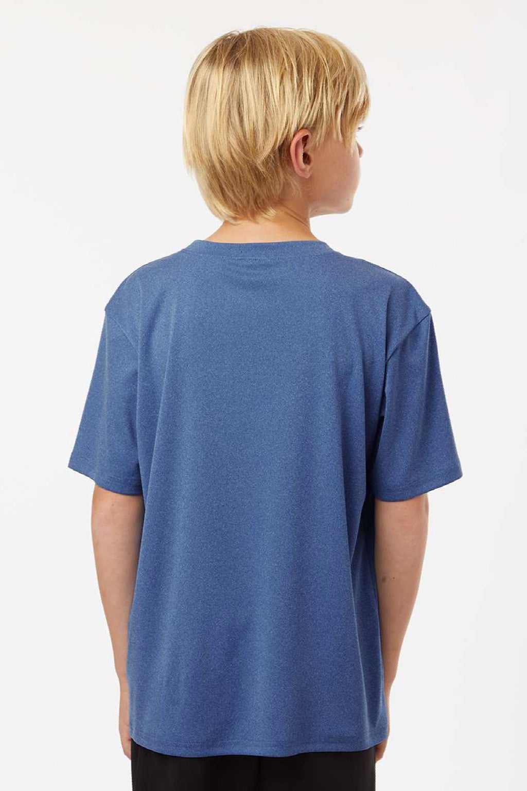 AllPro 48000Y Youth Pro Lock Performance Short Sleeve Crewneck T-Shirt Heather Royal Blue Model Back