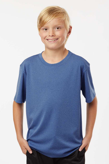 AllPro 48000Y Youth Pro Lock Performance Short Sleeve Crewneck T-Shirt Heather Royal Blue Model Front
