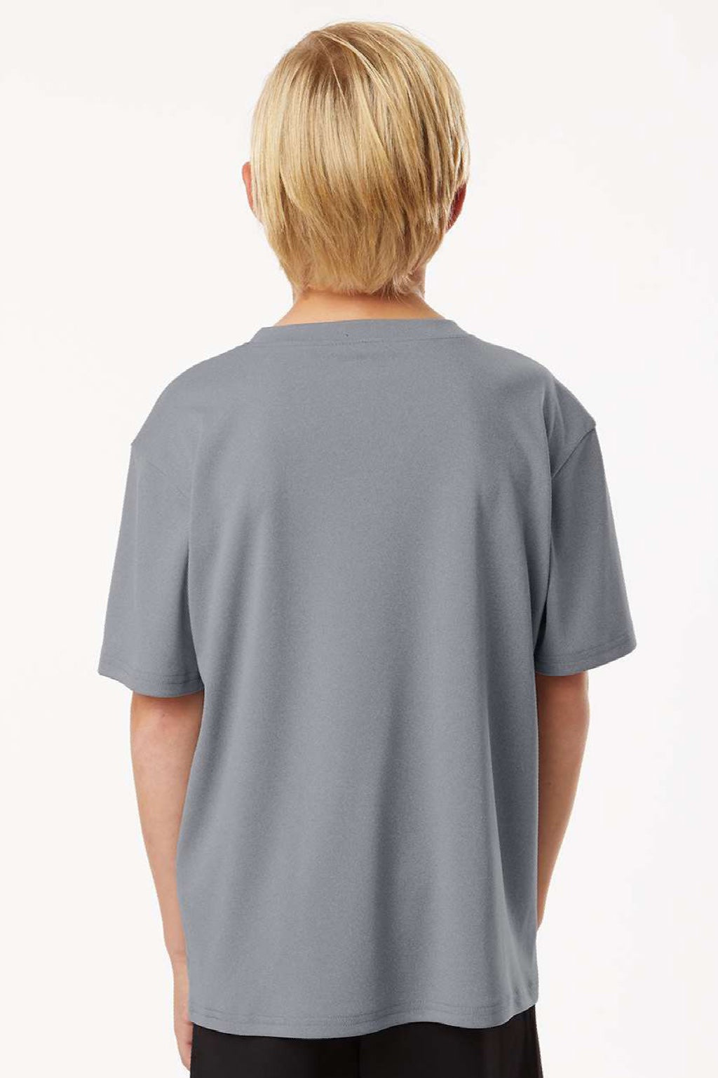 AllPro 48000Y Youth Pro Lock Performance Short Sleeve Crewneck T-Shirt Heather Steel Grey Model Back
