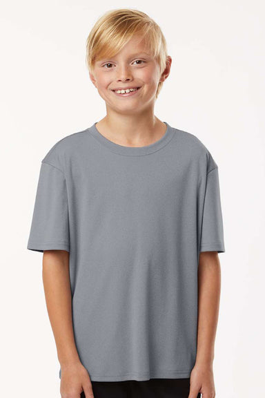 AllPro 48000Y Youth Pro Lock Performance Short Sleeve Crewneck T-Shirt Heather Steel Grey Model Front
