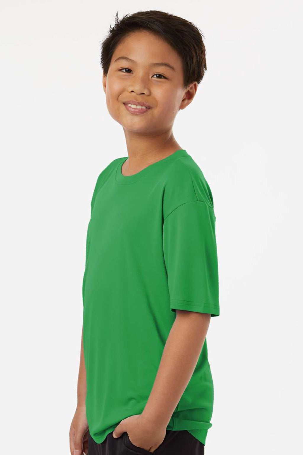 AllPro 48000Y Youth Pro Lock Performance Short Sleeve Crewneck T-Shirt Kelly Green Model Side