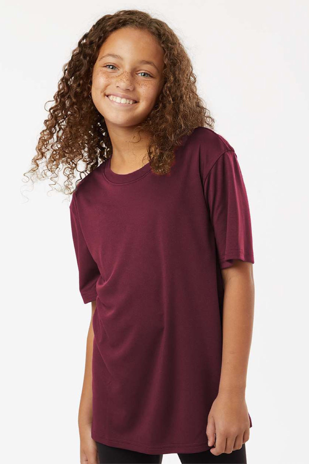 AllPro 48000Y Youth Pro Lock Performance Short Sleeve Crewneck T-Shirt Maroon Model Front