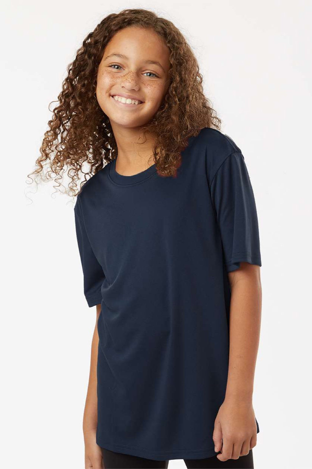 AllPro 48000Y Youth Pro Lock Performance Short Sleeve Crewneck T-Shirt Navy Blue Model Front