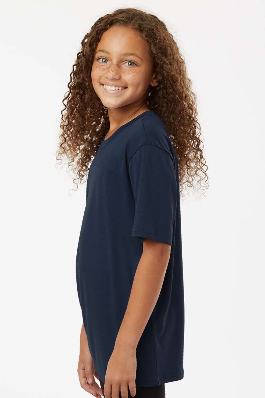 AllPro 48000Y Youth Pro Lock Performance Short Sleeve Crewneck T-Shirt Navy Blue Model Side