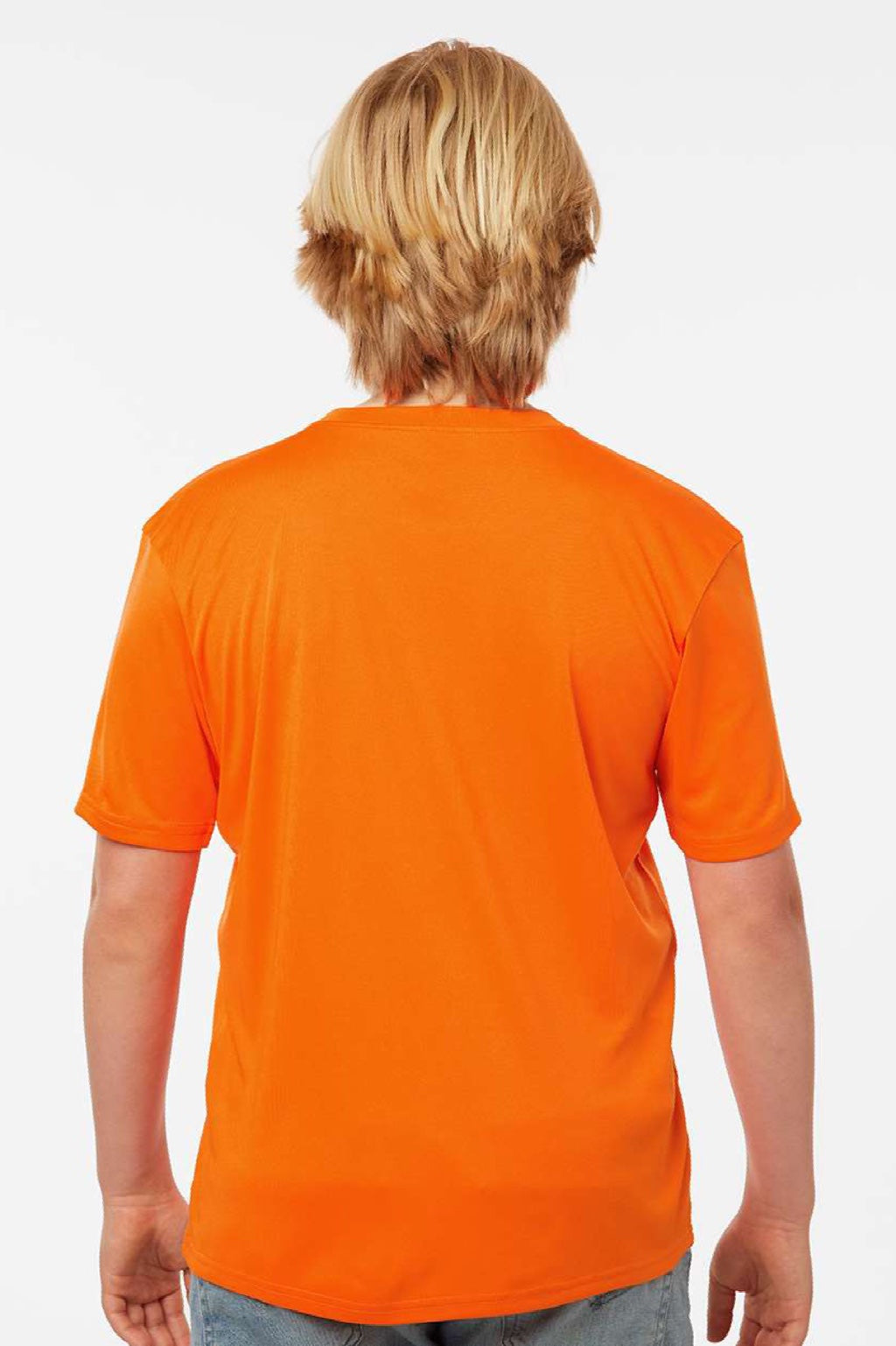 AllPro 48000Y Youth Pro Lock Performance Short Sleeve Crewneck T-Shirt Neon Orange Model Back