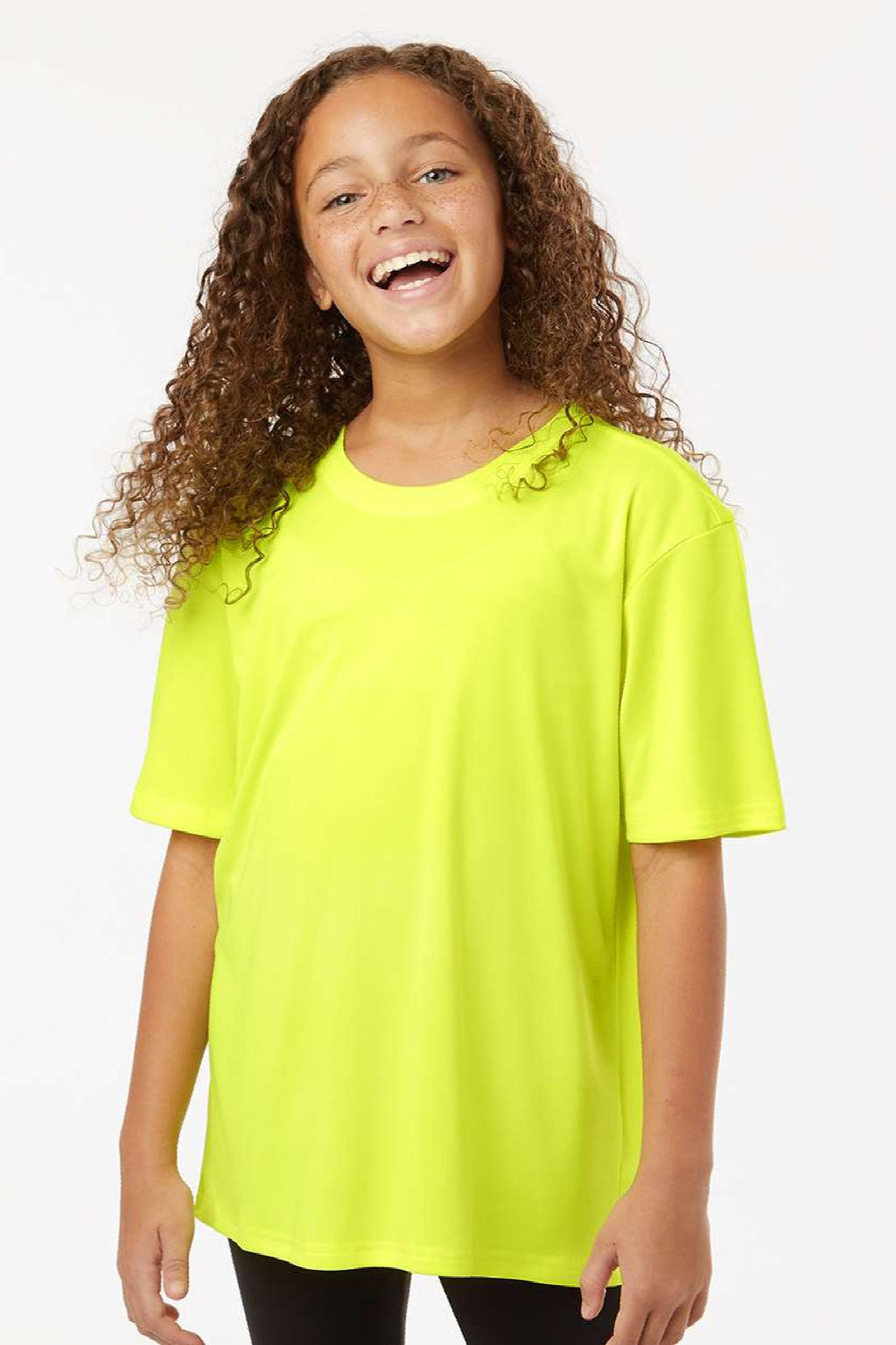 AllPro 48000Y Youth Pro Lock Performance Short Sleeve Crewneck T-Shirt Neon Yellow Model Front