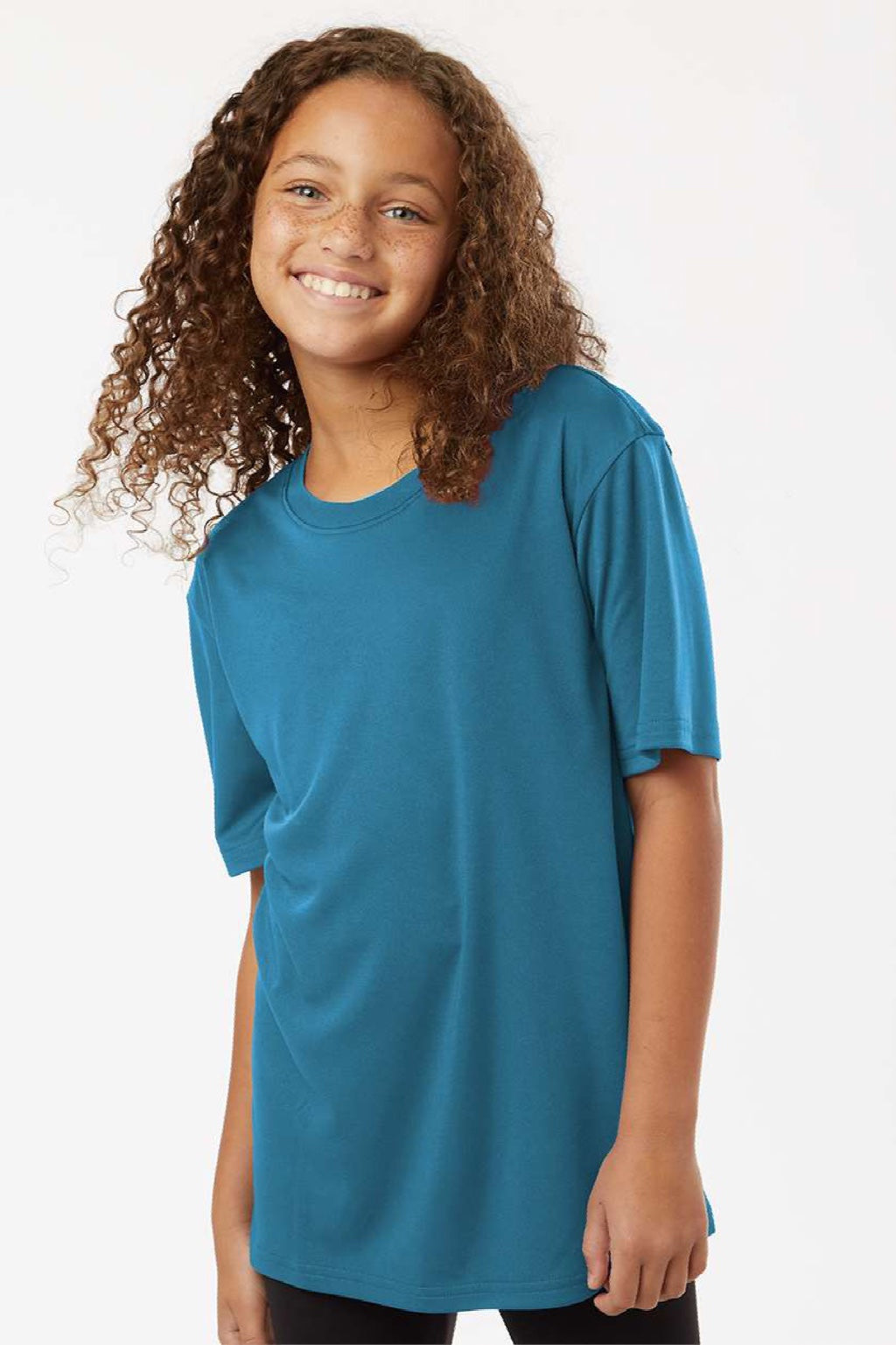 AllPro 48000Y Youth Pro Lock Performance Short Sleeve Crewneck T-Shirt Pacific Blue Model Front