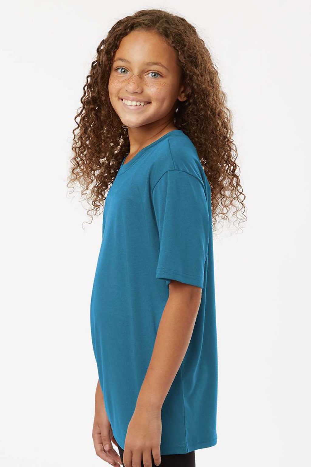 AllPro 48000Y Youth Pro Lock Performance Short Sleeve Crewneck T-Shirt Pacific Blue Model Side