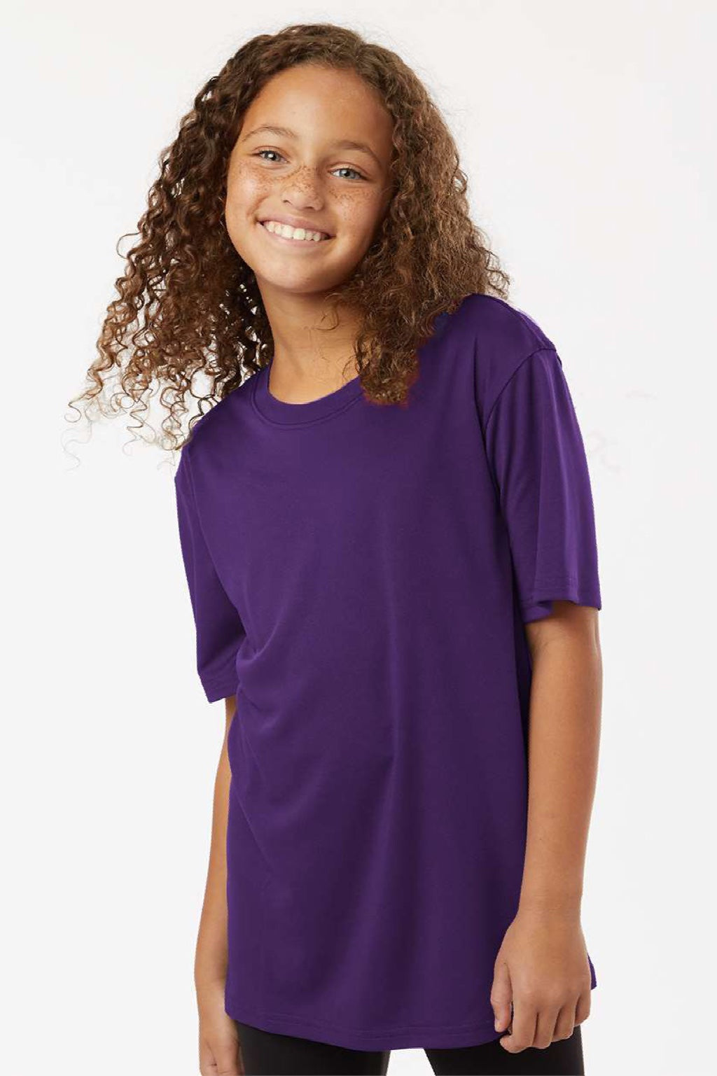 AllPro 48000Y Youth Pro Lock Performance Short Sleeve Crewneck T-Shirt Purple Model Front