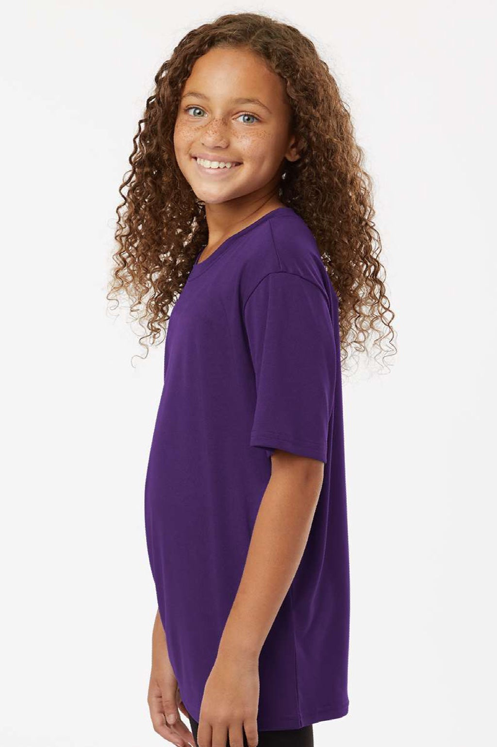 AllPro 48000Y Youth Pro Lock Performance Short Sleeve Crewneck T-Shirt Purple Model Side