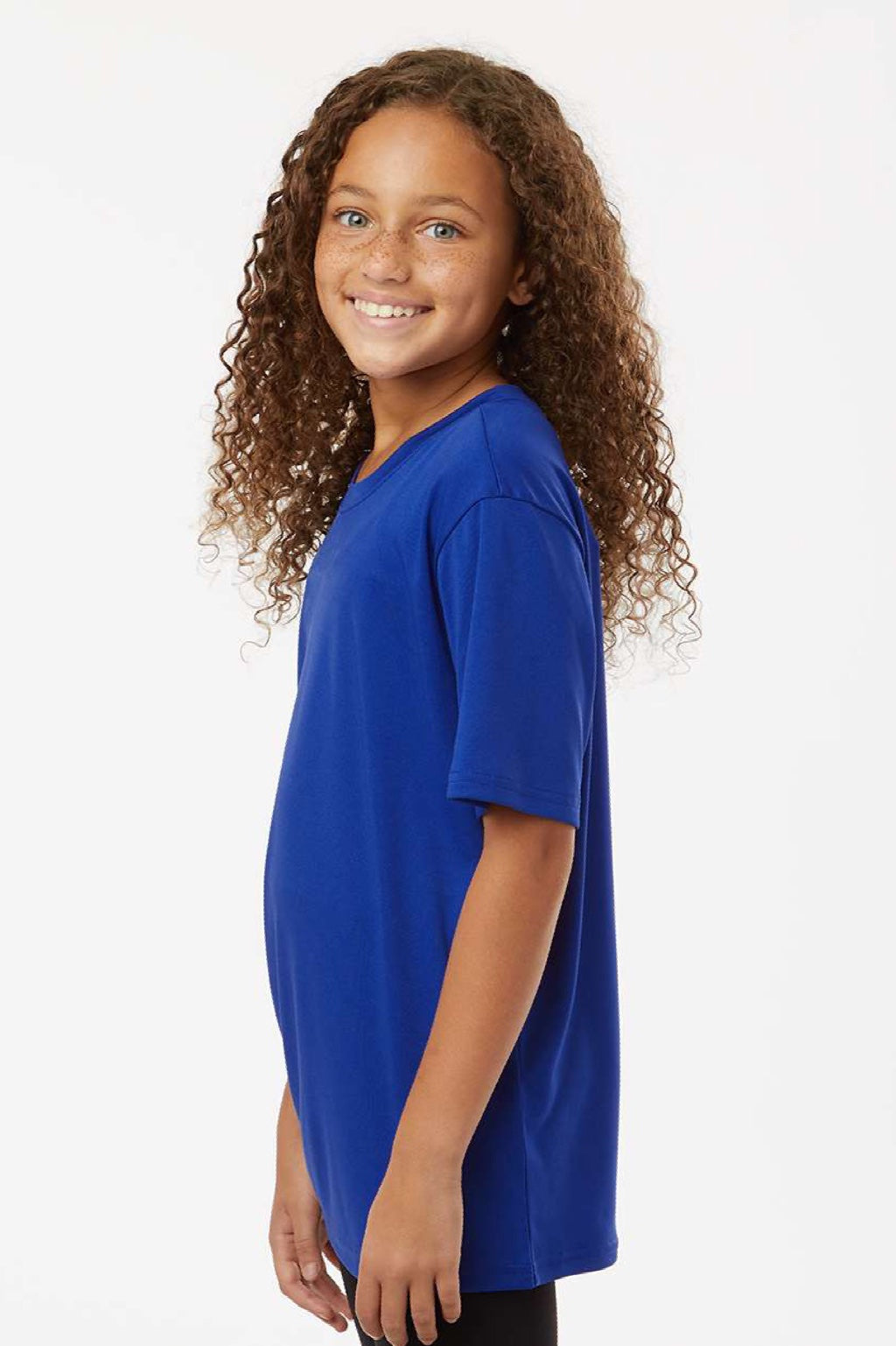 AllPro 48000Y Youth Pro Lock Performance Short Sleeve Crewneck T-Shirt Royal Blue Model Side