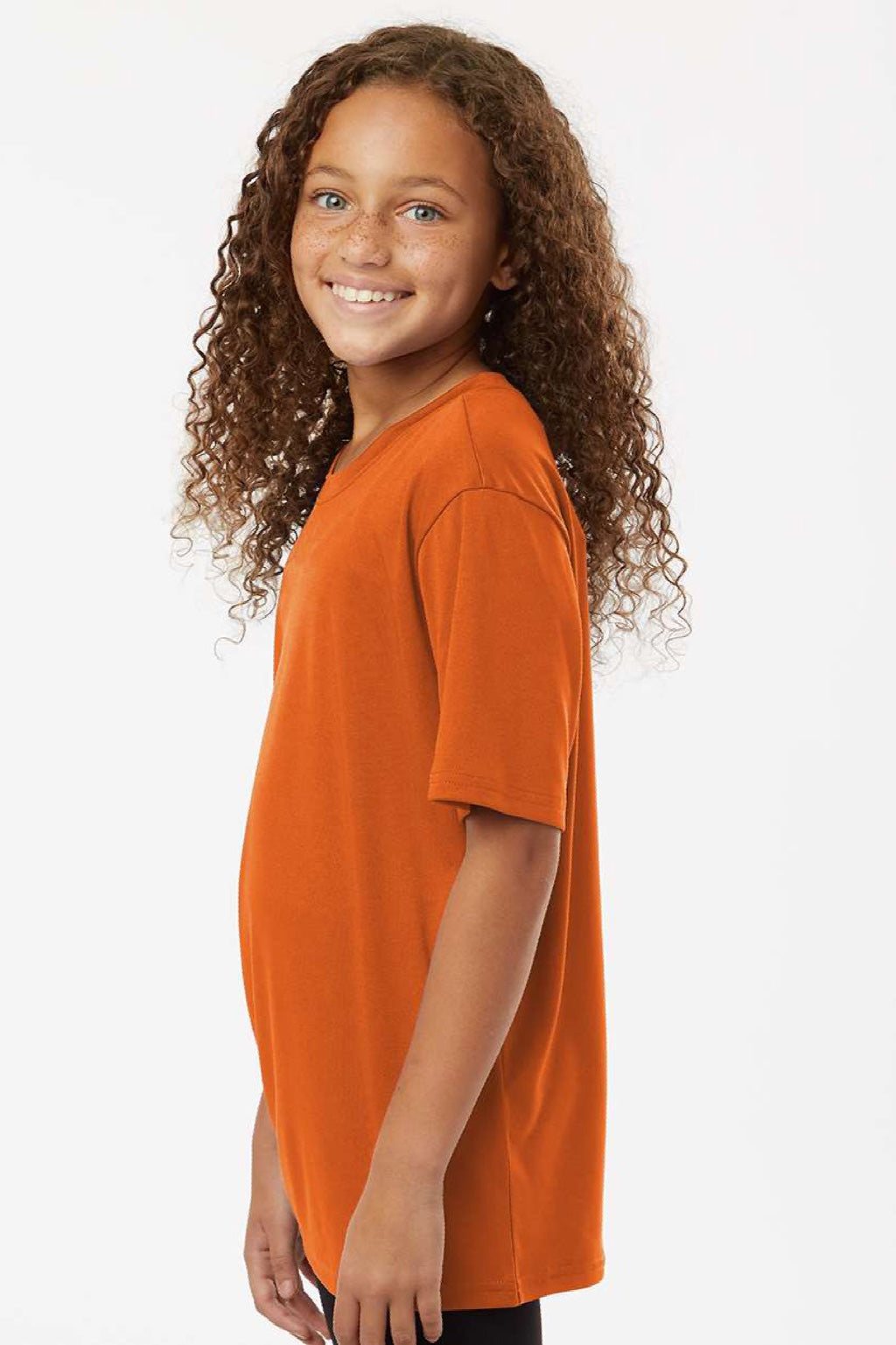 AllPro 48000Y Youth Pro Lock Performance Short Sleeve Crewneck T-Shirt Rust Orange Model Side