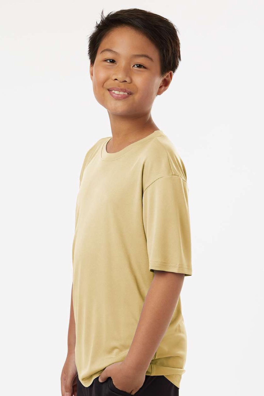AllPro 48000Y Youth Pro Lock Performance Short Sleeve Crewneck T-Shirt Vegas Gold Model Side