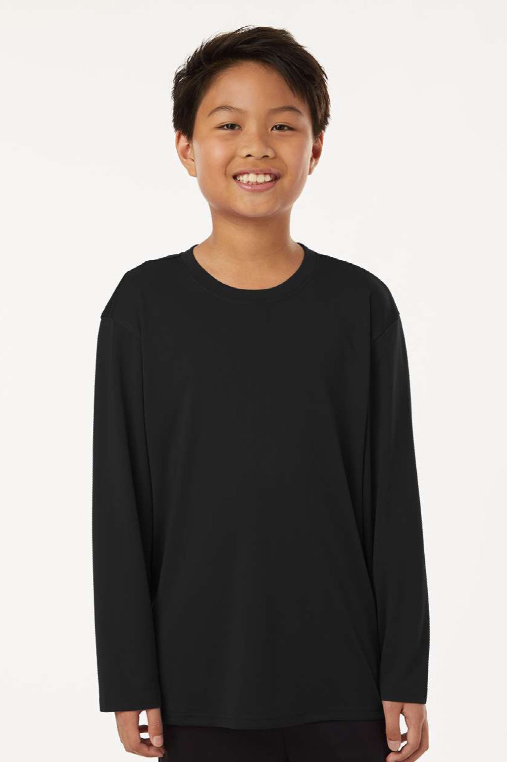 AllPro 48400Y Youth Pro Lock Performance Long Sleeve Crewneck T-Shirt Black Model Front