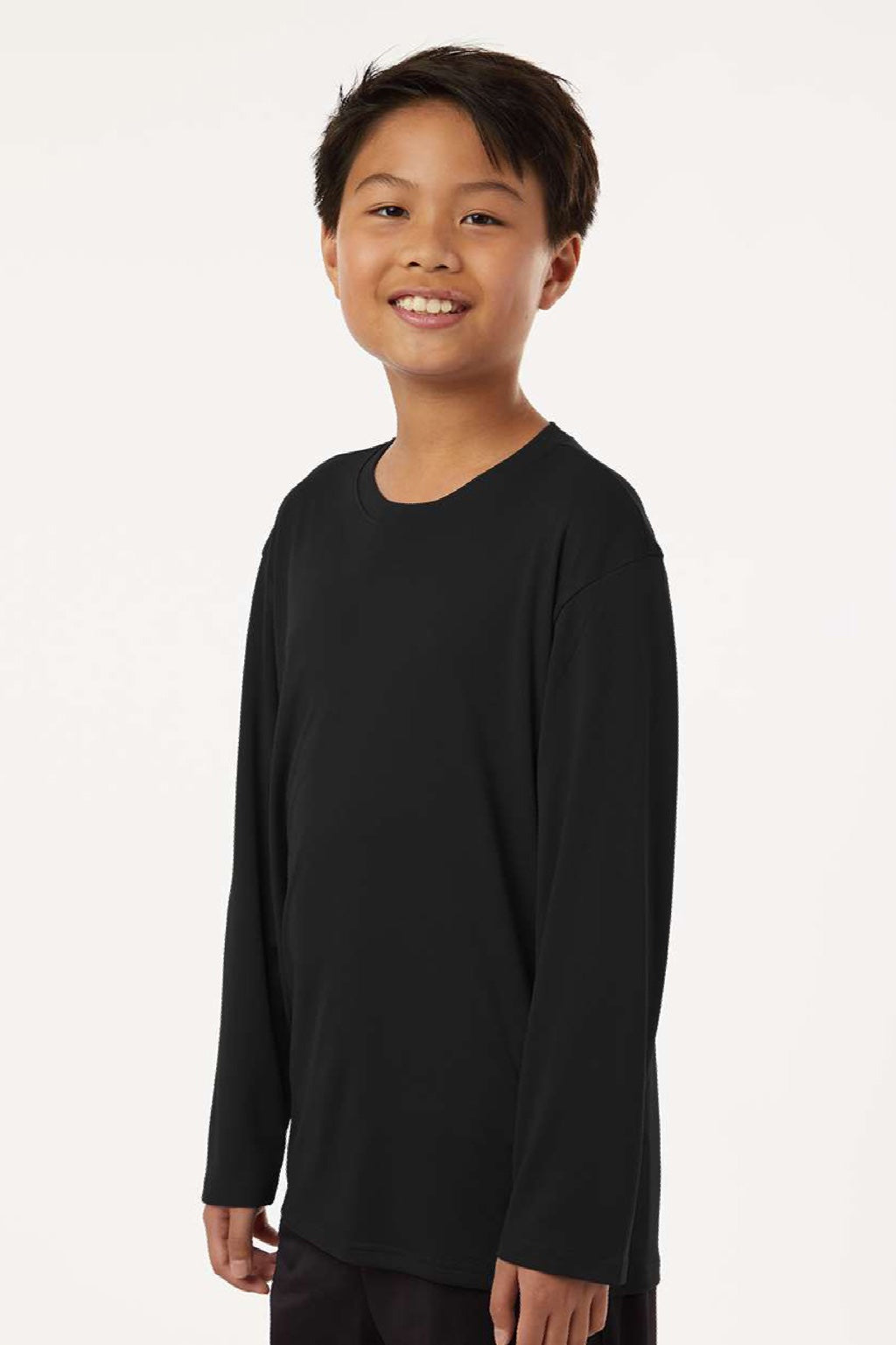 AllPro 48400Y Youth Pro Lock Performance Long Sleeve Crewneck T-Shirt Black Model Side