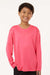 AllPro 48400Y Youth Pro Lock Performance Long Sleeve Crewneck T-Shirt Bright Pink Model Front
