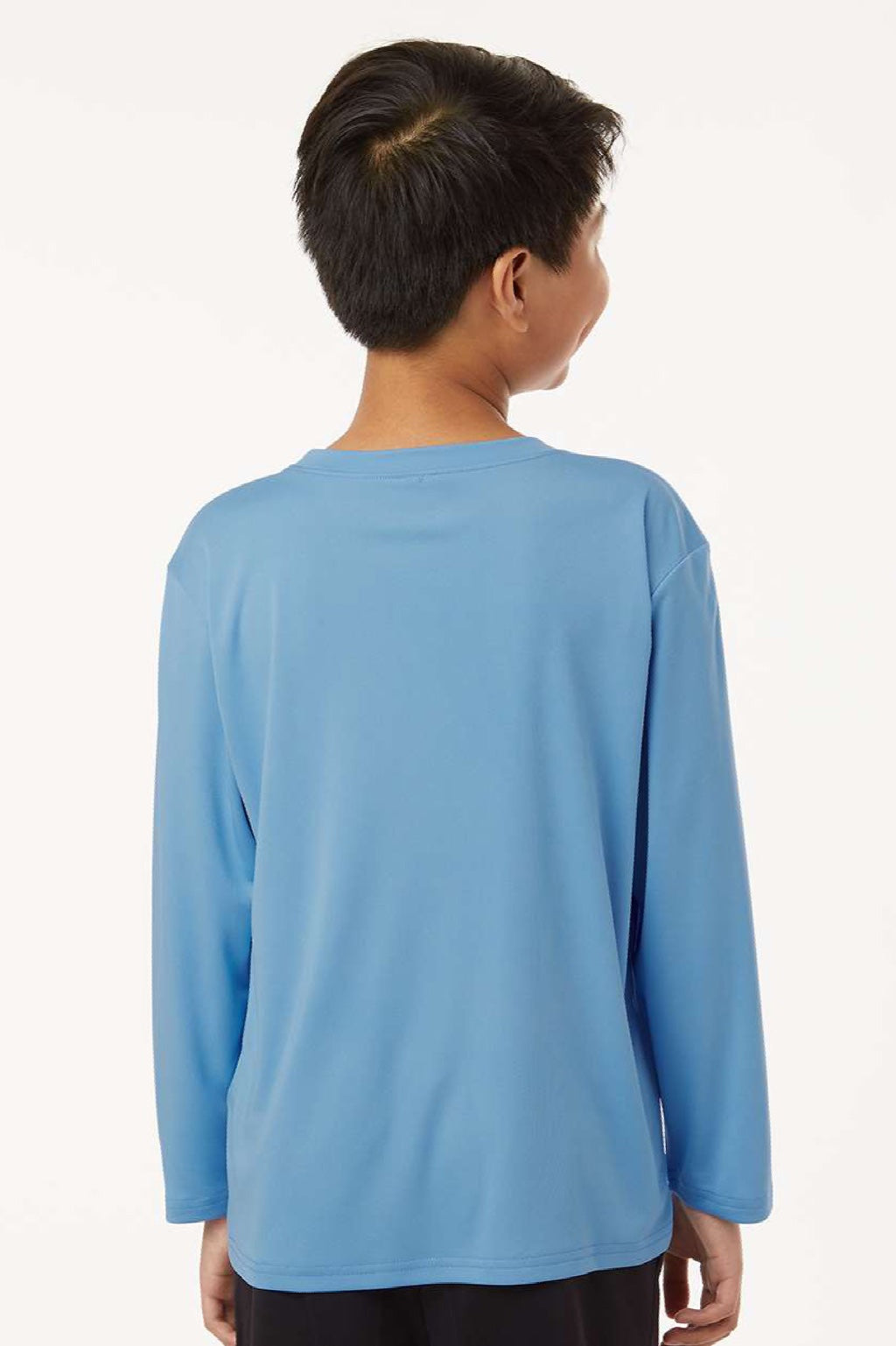 AllPro 48400Y Youth Pro Lock Performance Long Sleeve Crewneck T-Shirt Carolina Blue Model Back