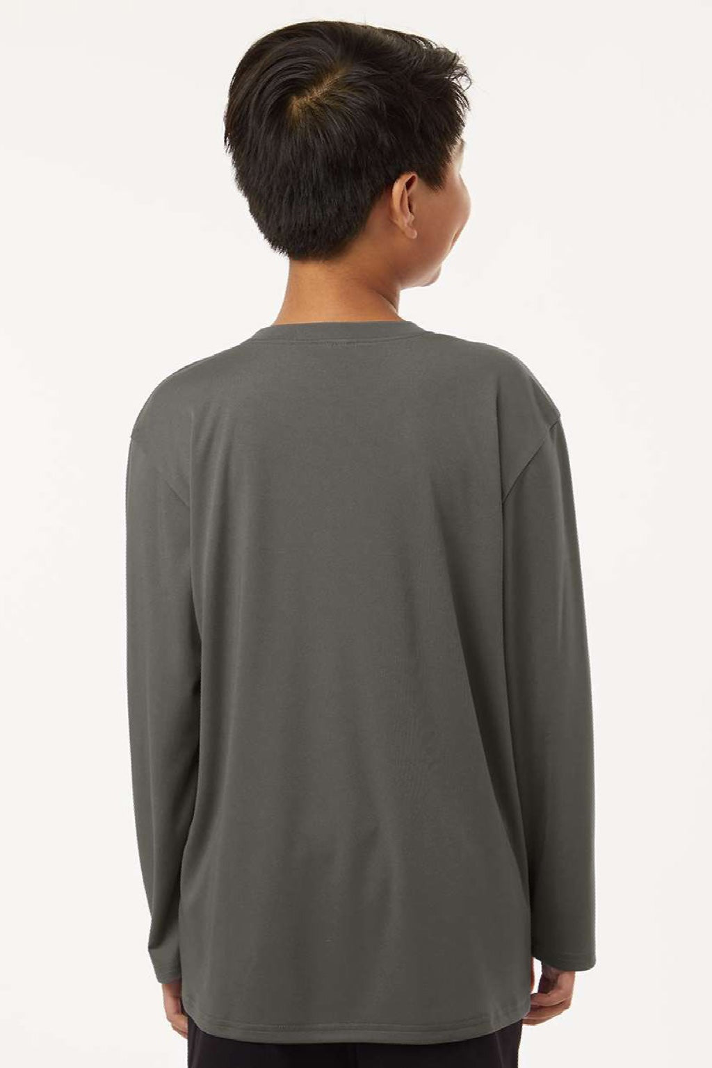 AllPro 48400Y Youth Pro Lock Performance Long Sleeve Crewneck T-Shirt Charcoal Grey Model Back