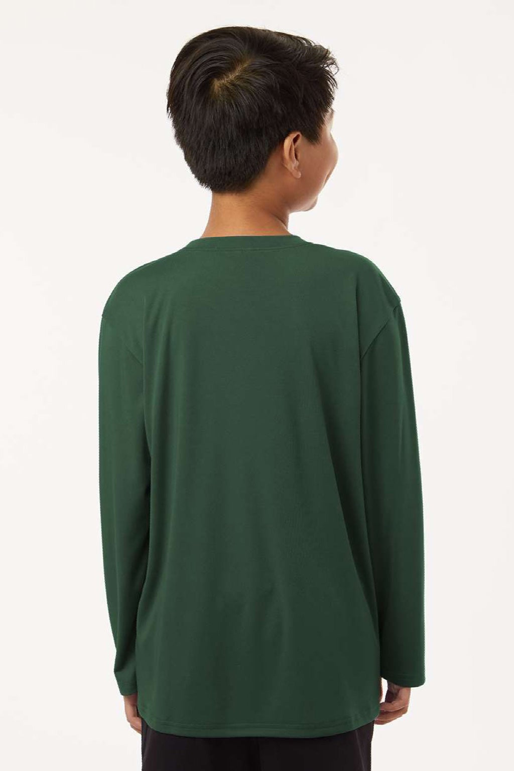 AllPro 48400Y Youth Pro Lock Performance Long Sleeve Crewneck T-Shirt Forest Green Model Back