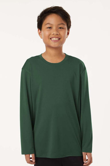 AllPro 48400Y Youth Pro Lock Performance Long Sleeve Crewneck T-Shirt Forest Green Model Front