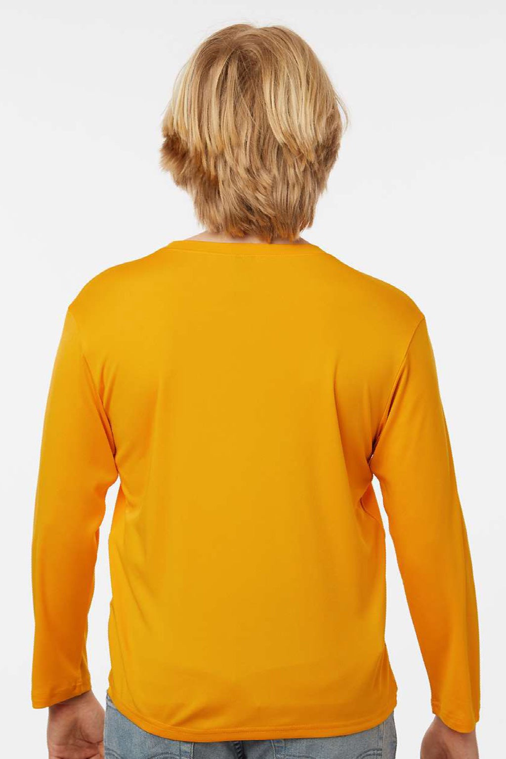 AllPro 48400Y Youth Pro Lock Performance Long Sleeve Crewneck T-Shirt Gold Model Back