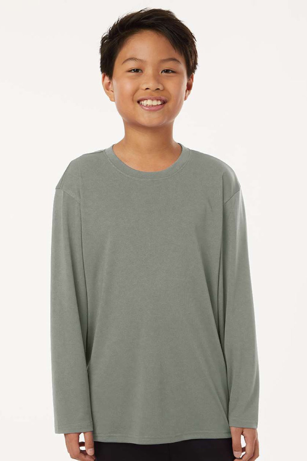 AllPro 48400Y Youth Pro Lock Performance Long Sleeve Crewneck T-Shirt Greystone Model Front