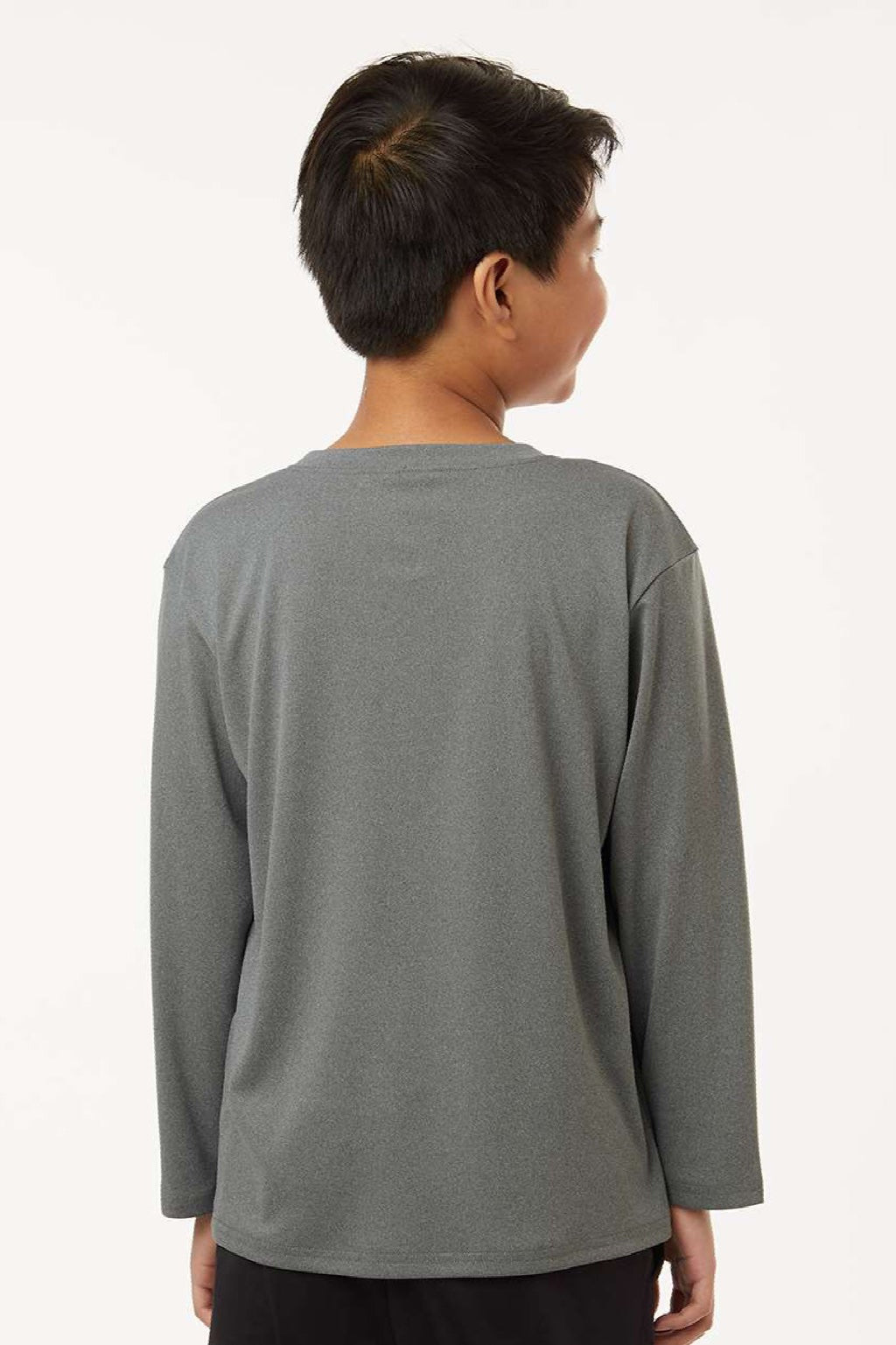 AllPro 48400Y Youth Pro Lock Performance Long Sleeve Crewneck T-Shirt Heather Granite Grey Model Back