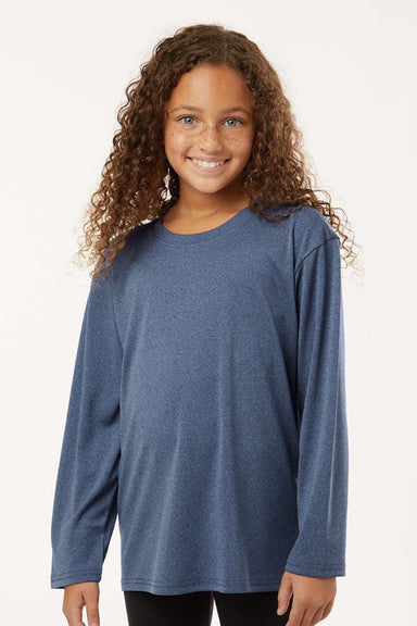 AllPro 48400Y Youth Pro Lock Performance Long Sleeve Crewneck T-Shirt Heather Navy Blue Model Front