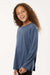 AllPro 48400Y Youth Pro Lock Performance Long Sleeve Crewneck T-Shirt Heather Navy Blue Model Side