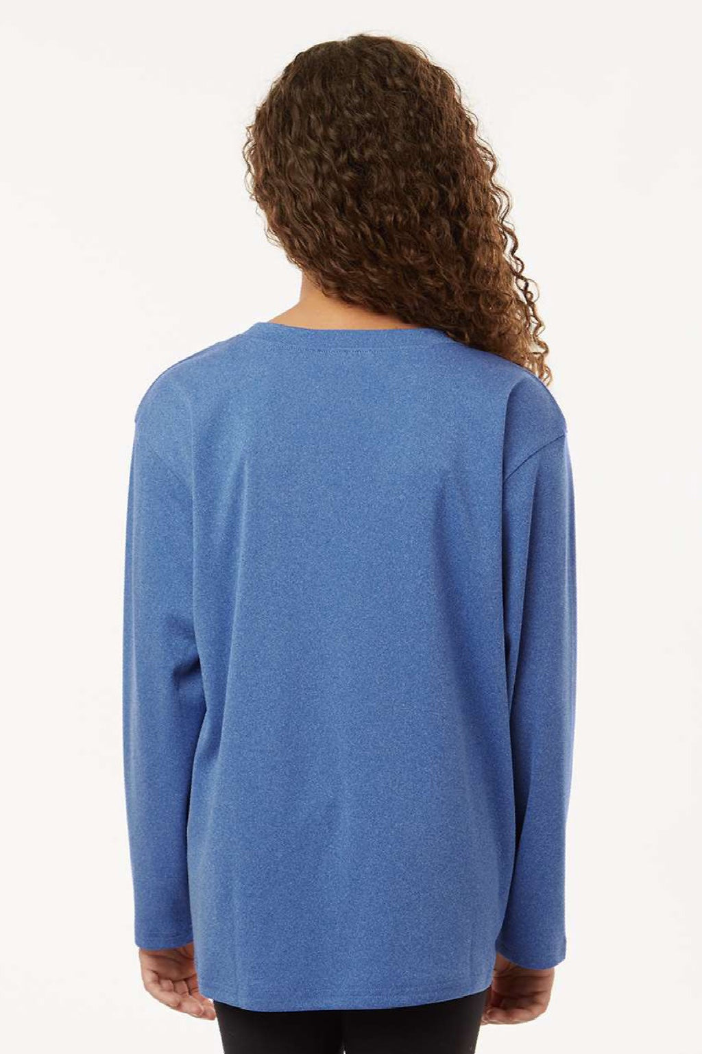 AllPro 48400Y Youth Pro Lock Performance Long Sleeve Crewneck T-Shirt Heather Royal Blue Model Back