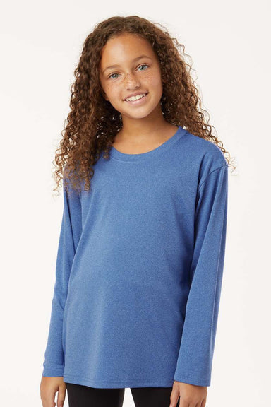 AllPro 48400Y Youth Pro Lock Performance Long Sleeve Crewneck T-Shirt Heather Royal Blue Model Front