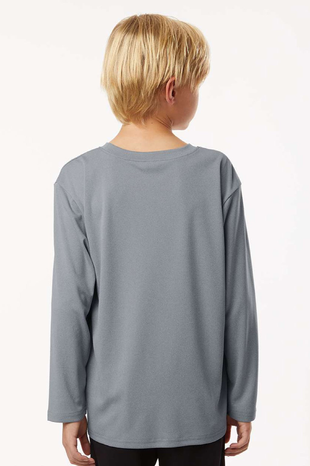 AllPro 48400Y Youth Pro Lock Performance Long Sleeve Crewneck T-Shirt Heather Steel Grey Model Back