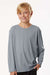 AllPro 48400Y Youth Pro Lock Performance Long Sleeve Crewneck T-Shirt Heather Steel Grey Model Front