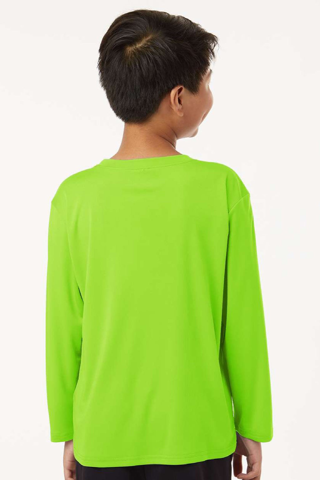 AllPro 48400Y Youth Pro Lock Performance Long Sleeve Crewneck T-Shirt Lime Green Model Back