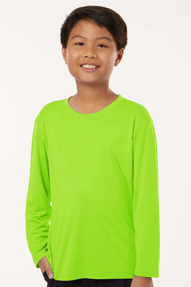 AllPro 48400Y Youth Pro Lock Performance Long Sleeve Crewneck T-Shirt Lime Green Model Front