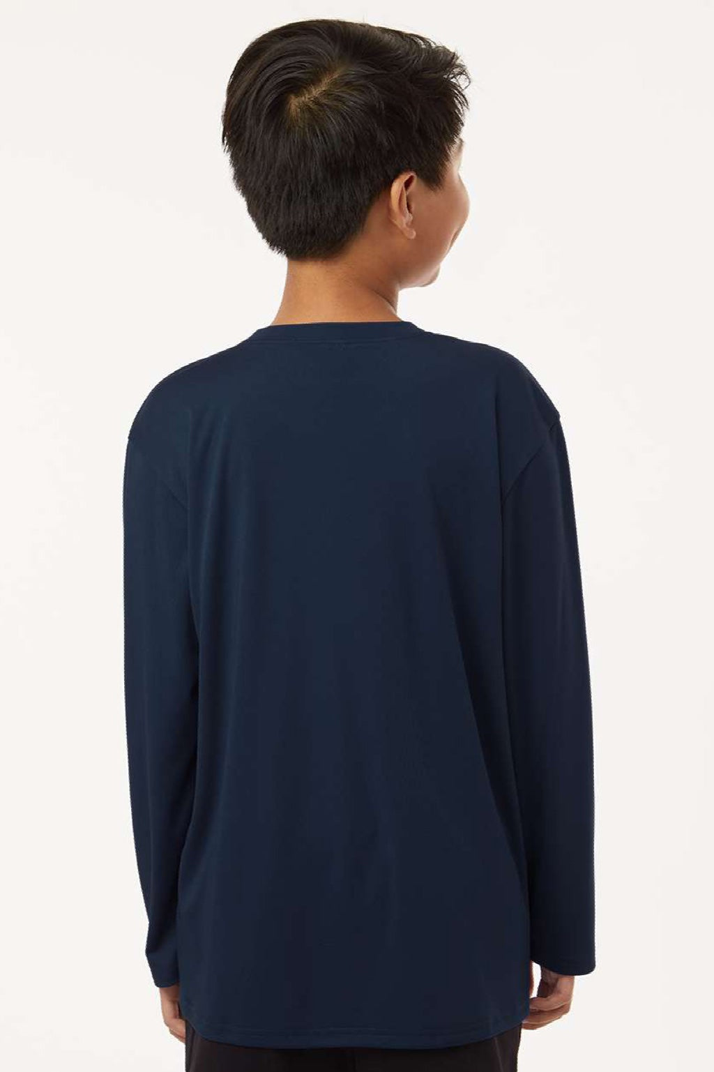 AllPro 48400Y Youth Pro Lock Performance Long Sleeve Crewneck T-Shirt Navy Blue Model Back