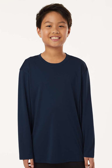 AllPro 48400Y Youth Pro Lock Performance Long Sleeve Crewneck T-Shirt Navy Blue Model Front