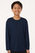 AllPro 48400Y Youth Pro Lock Performance Long Sleeve Crewneck T-Shirt Navy Blue Model Front